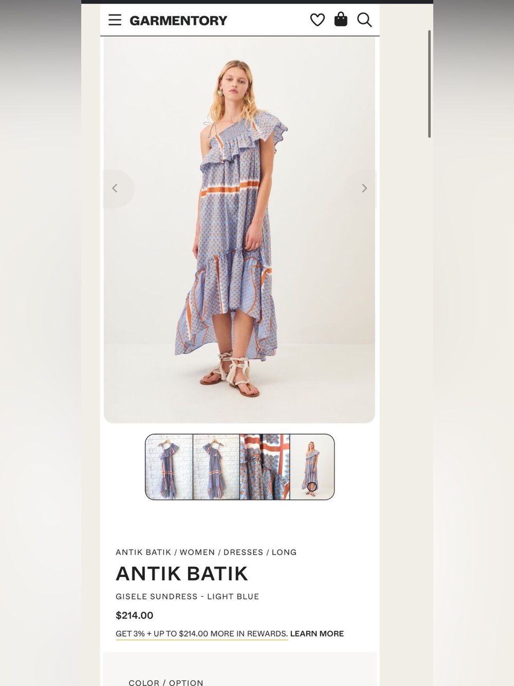 Antik Batik Light Blue One-Shoulder Ruffled Sundress with Orange Trim